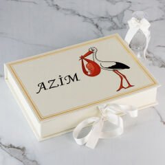 Leylek Temalı Dikdörtgen Kutuda Erkek Bebek Çikolatası