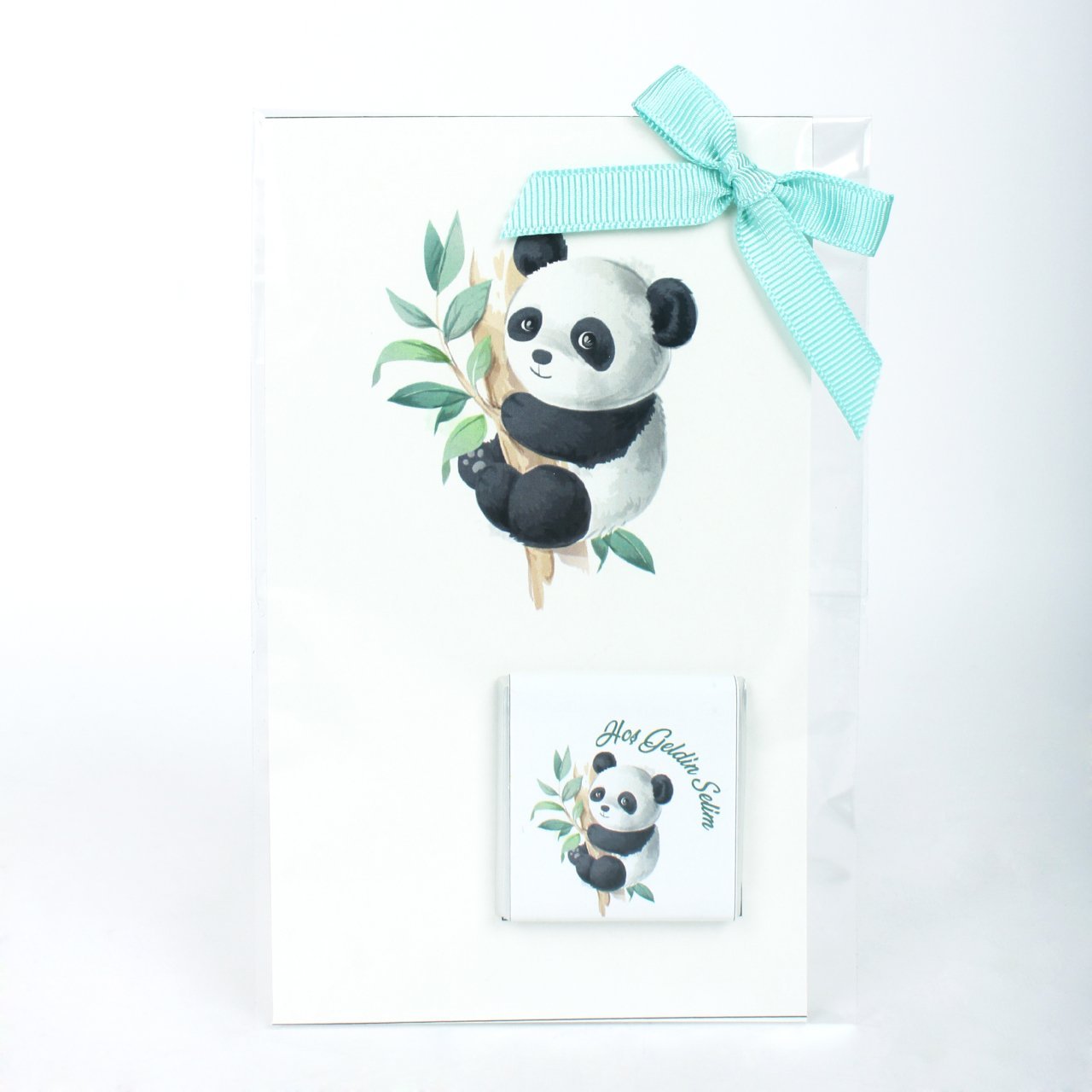 Panda Temalı Kartlı Erkek Bebek Çikolatası