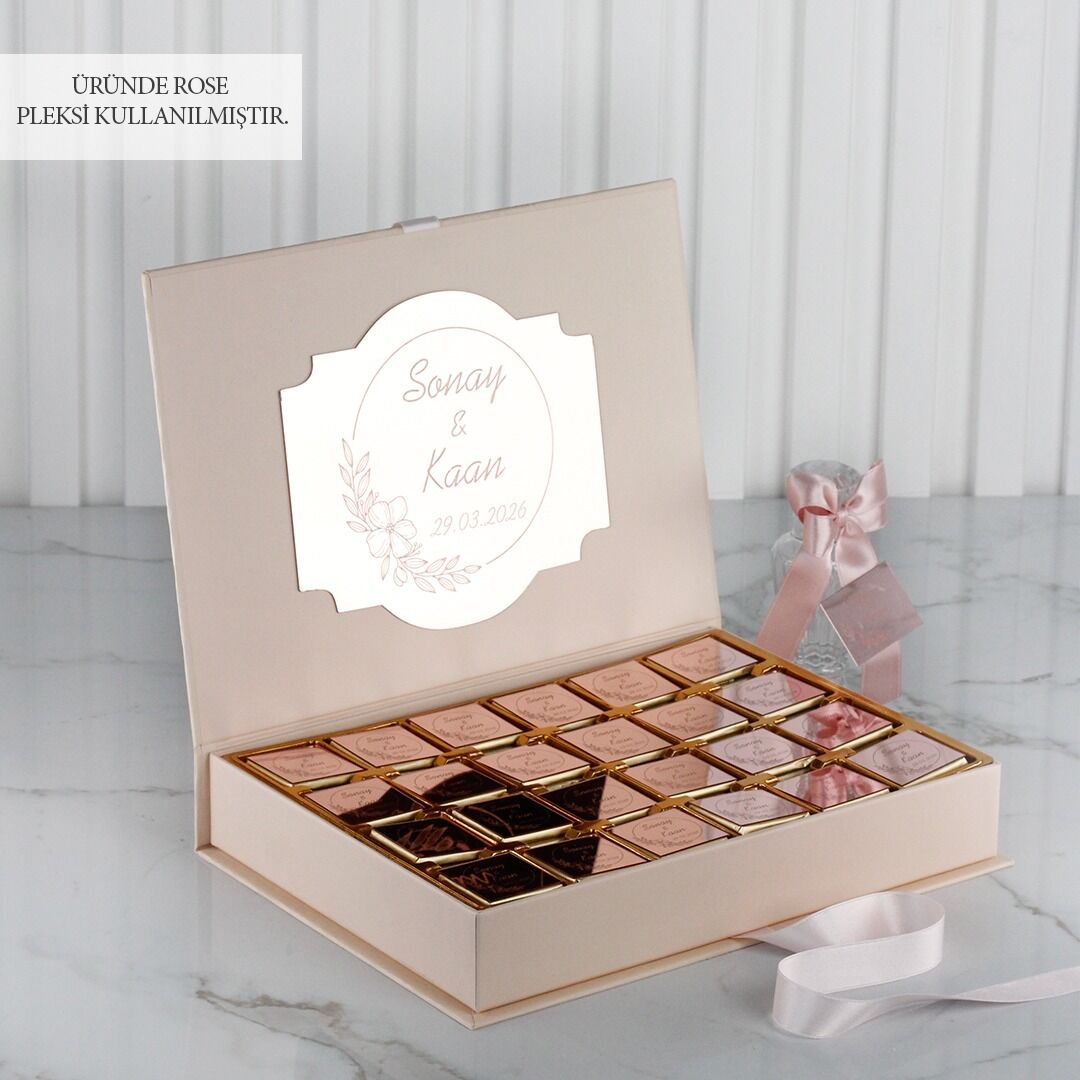 Dikdörtgen Kutuda Pleksili Nişan Çikolatası