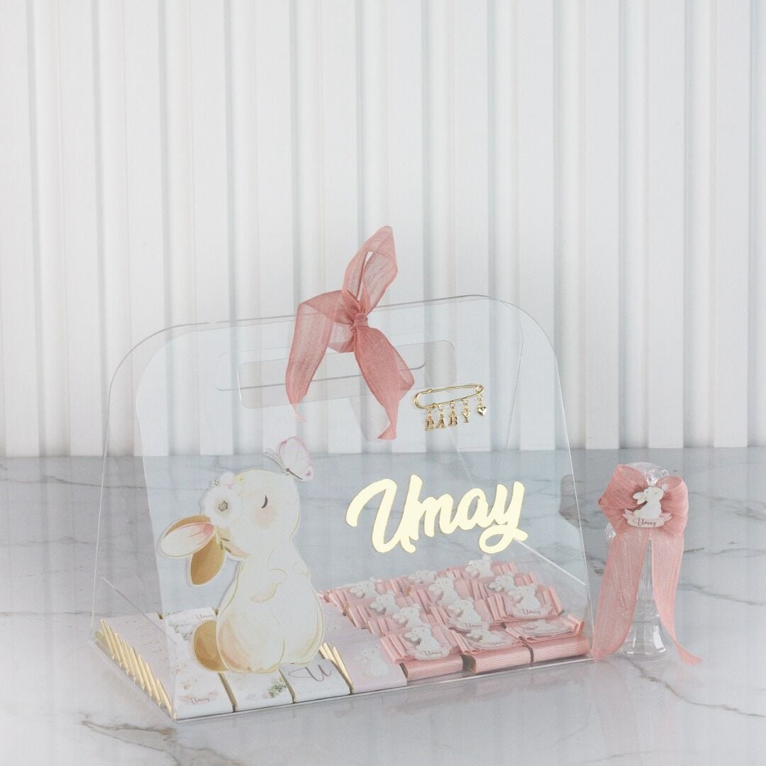 Tavşan Temalı Pleksi Çanta İçinde Kız Bebek Çikolatası