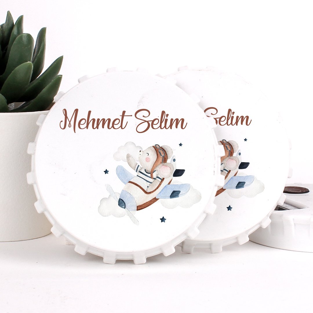 Uçak Temalı Açacaklı Direkt Baskılı Erkek Bebek Magneti
