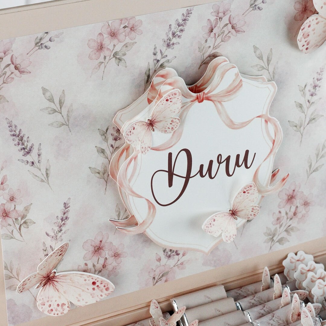 Kelebek Temalı Dikdörtgen Kutuda Kız Bebek Çikolatası