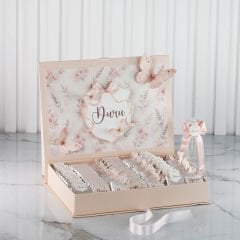 Kelebek Temalı Çikolata, Çerçeveli Kapı Süsü, Kolonya Şişesi ve  Kalem Kolonya