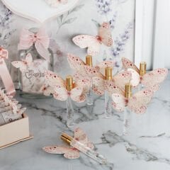 Kelebek Temalı Çikolata, Çerçeveli Kapı Süsü, Kolonya Şişesi ve  Kalem Kolonya