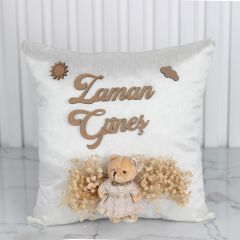 Ayıcık Temalı İsme Özel Kız Bebek Takı Yastığı