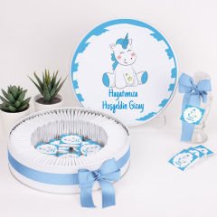 Unicorn Temalı Baskılı Metal Kutuda Erkek Bebek Çikolatası