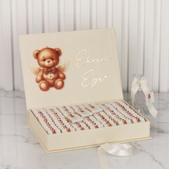 Ayıcık Temalı Dikdörtgen Kutuda Erkek Bebek Çikolatası