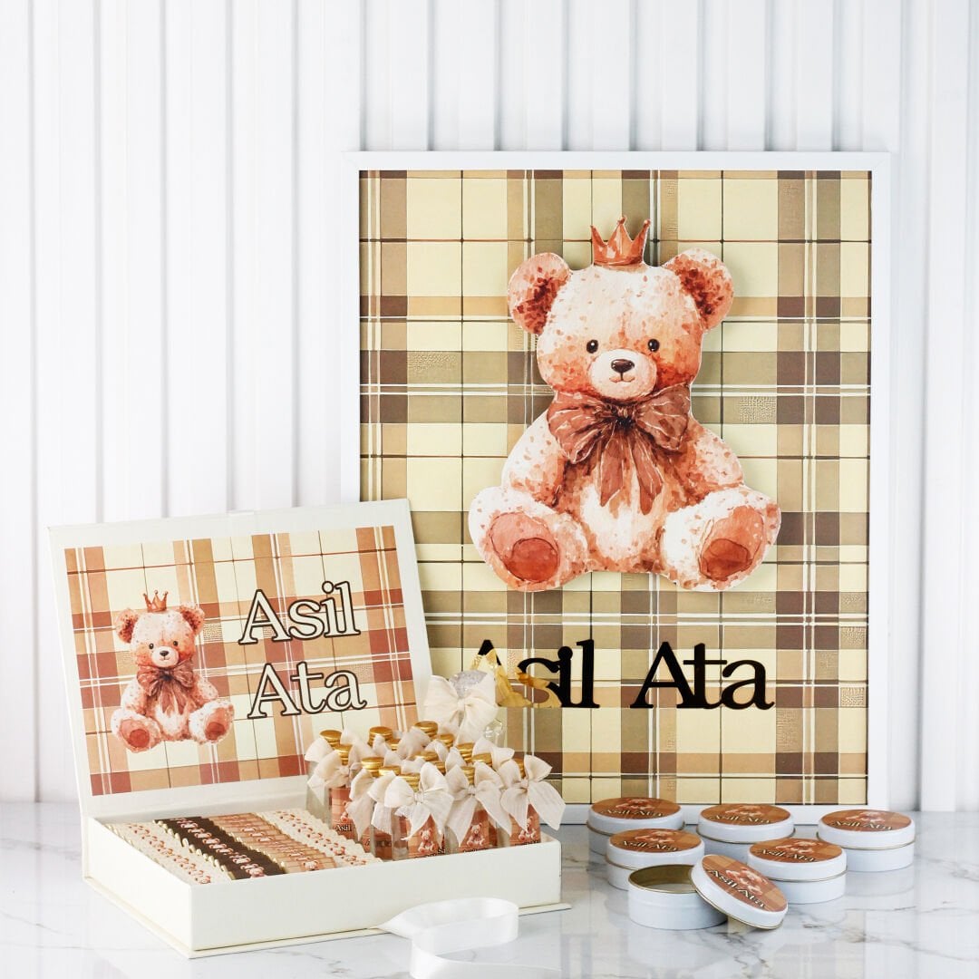 Ayıcık Temalı Çikolata, Kapı Süsü, Metal Mum ve Kolonya Şişesi