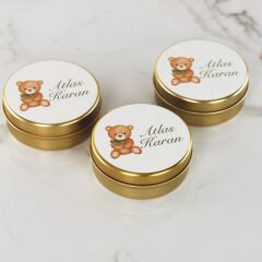 Ayıcık Temalı Erkek Bebek Metal Mum