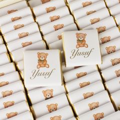 Ayıcık Temalı Dikdörtgen Kutuda Erkek Bebek Çikolatası