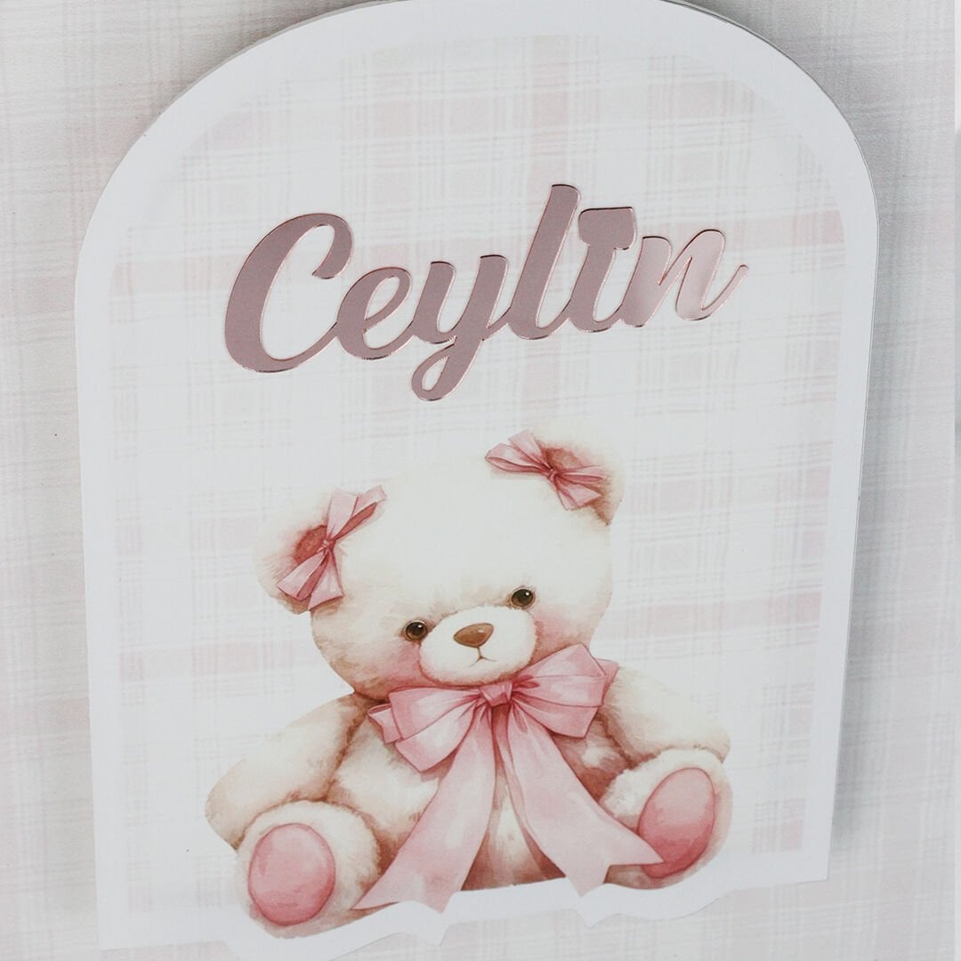 Ayıcık Temalı Çerçeveli Kız Bebek Kapı Süsü