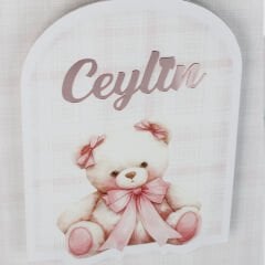 Ayıcık Temalı Çerçeveli Kız Bebek Kapı Süsü