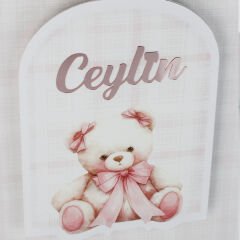 Ayıcık Temalı Ledli Çerçeveli Kız Bebek Kapı Süsü