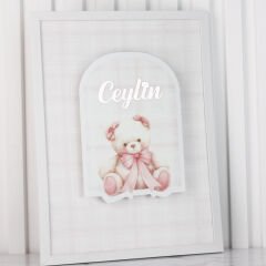 Ayıcık Temalı Ledli Çerçeveli Kız Bebek Kapı Süsü