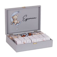 Ayıcık Temalı Ahşap Kutuda Erkek Bebek Çikolatası