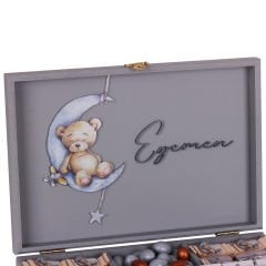 Ayıcık Temalı Ahşap Kutuda Erkek Bebek Çikolatası