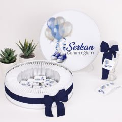Balon Temalı Baskılı Metal Kutuda Erkek Bebek Çikolatası