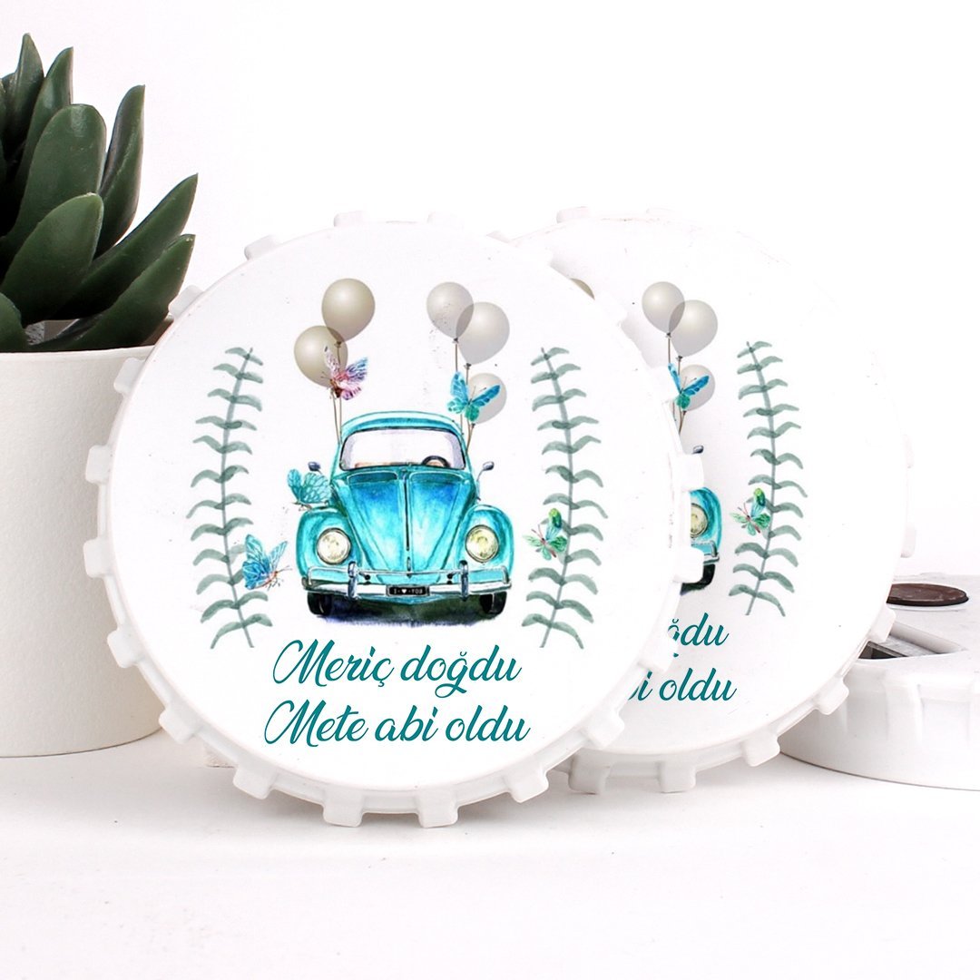 Araba Temalı Açacaklı Direkt Baskılı Erkek Bebek Magneti