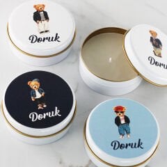 Ayıcık Temalı Erkek Bebek Metal Mum