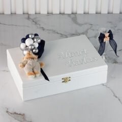 Ayıcık Temalı Ahşap Kutuda Erkek Bebek Çikolatası