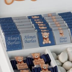 Ayıcık Temalı Ahşap Kutuda Erkek Bebek Çikolatası