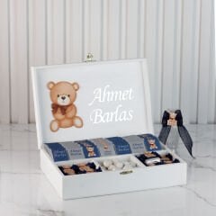 Ayıcık Temalı Ahşap Kutuda Erkek Bebek Çikolatası