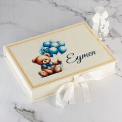 Ayıcık Temalı Dikdörtgen Kutuda Çikolata ve Mini Cam Kolonya Şişesi