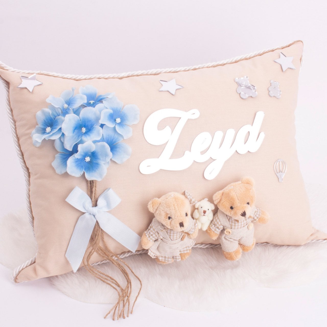 Ayıcık Temalı İsme Özel Erkek Bebek Takı Yastığı