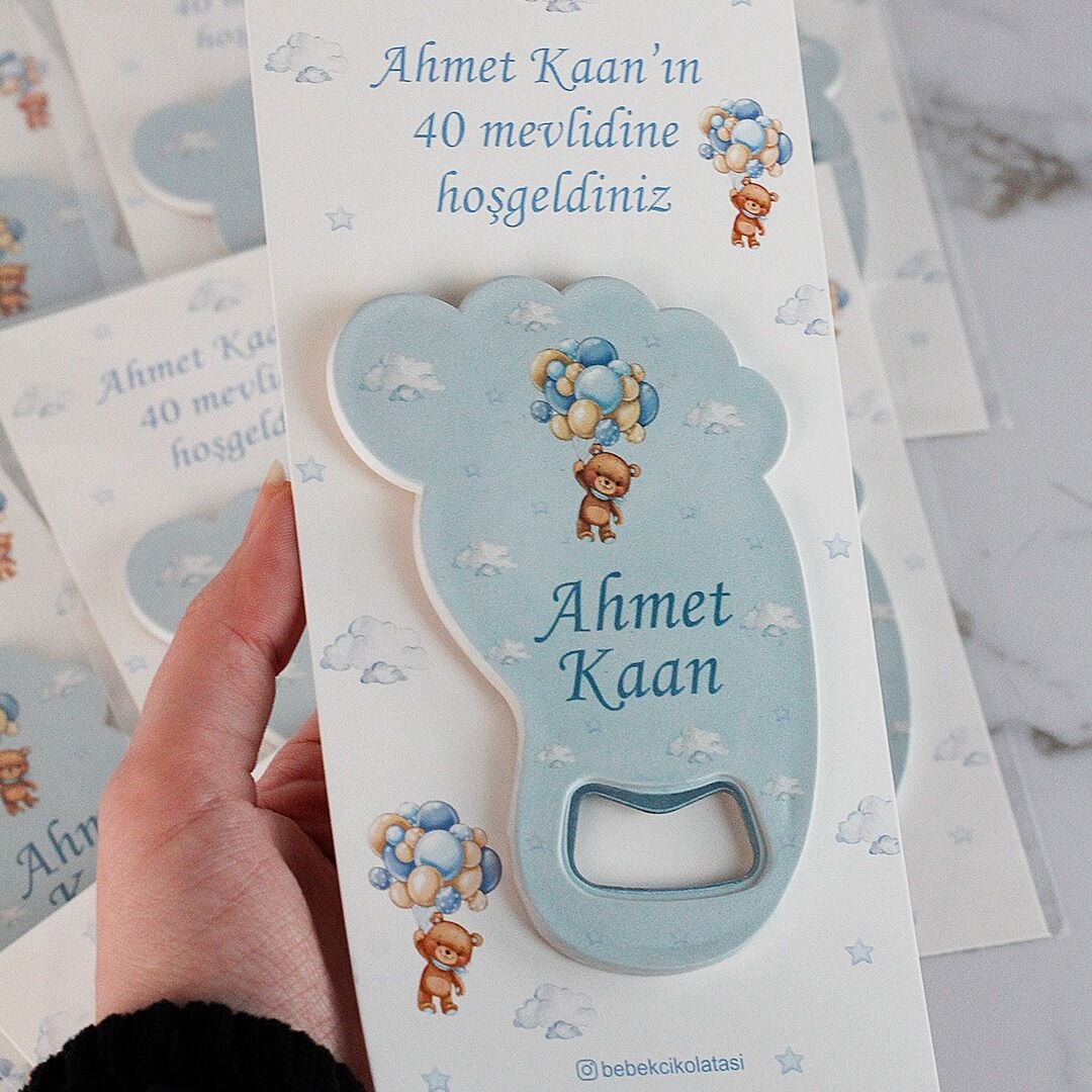 Ayıcık Temalı Açacaklı Direkt Baskılı Kartlı Erkek Bebek Magneti