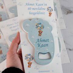 Ayıcık Temalı Açacaklı Direkt Baskılı Kartlı Erkek Bebek Magneti