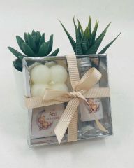 Ayıcık Temalı Kutuda Mini Cam Kolonya, Çikolata ve Mum