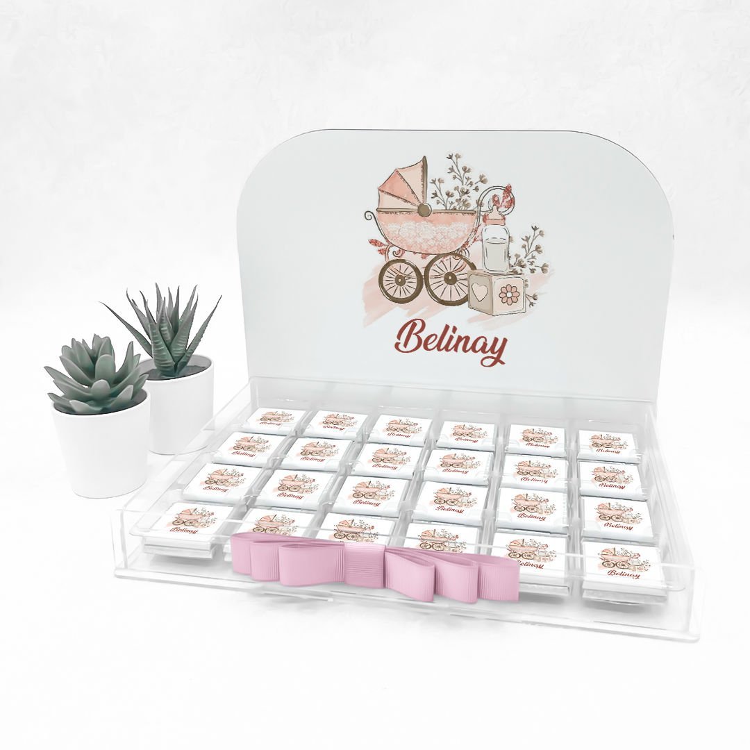 Pudra Temalı Pleksi Kutuda Kız  Bebek Çikolatası