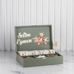Ayıcık Temalı Ahşap Kutuda Erkek Bebek Çikolatası