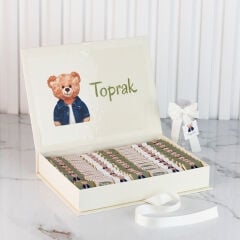 Ayıcık Temalı Dikdörtgen Kutuda Erkek Bebek Çikolatası