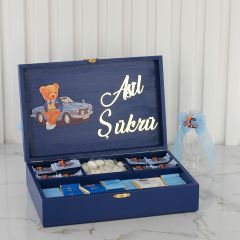 Ayıcık Temalı Ahşap Kutuda Erkek Bebek Çikolatası