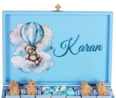 Ayıcık Temalı Ahşap Kutuda Erkek Bebek Çikolatası