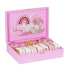 Tavşan Temalı Ahşap Kutuda Kız Bebek Çikolatası