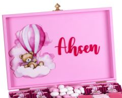 Fil Temalı Ahşap Kutuda Kız Bebek Çikolatası