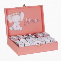 Fil Temalı Ahşap Kutuda Kız Bebek Çikolatası