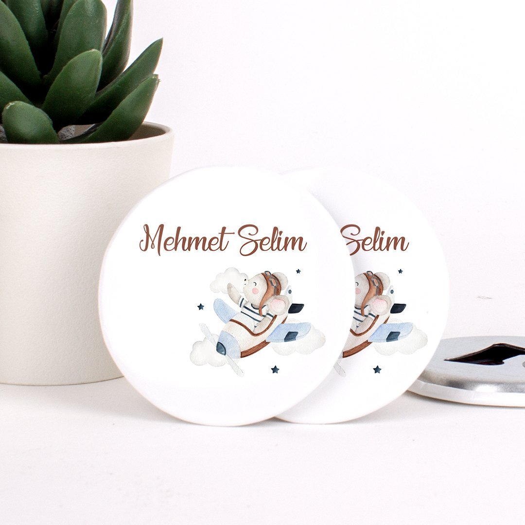 Uçak Temalı Açacaklı Direkt Baskılı Erkek Bebek Magneti