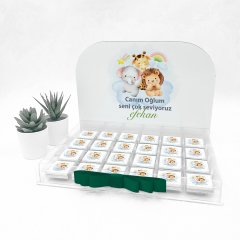 Hayvanlar Temalı Pleksi Kutuda Erkek  Bebek Çikolatası