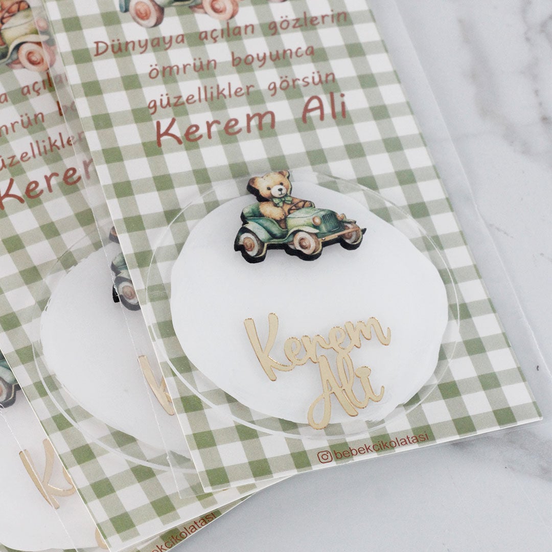 Ayıcık Temalı Kartlı Erkek Bebek Magneti