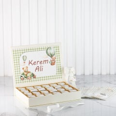 Ayıcık Temalı Dikdörtgen Kutuda Çikolata ve Kartlı Şeffaf Pleksi Magnet