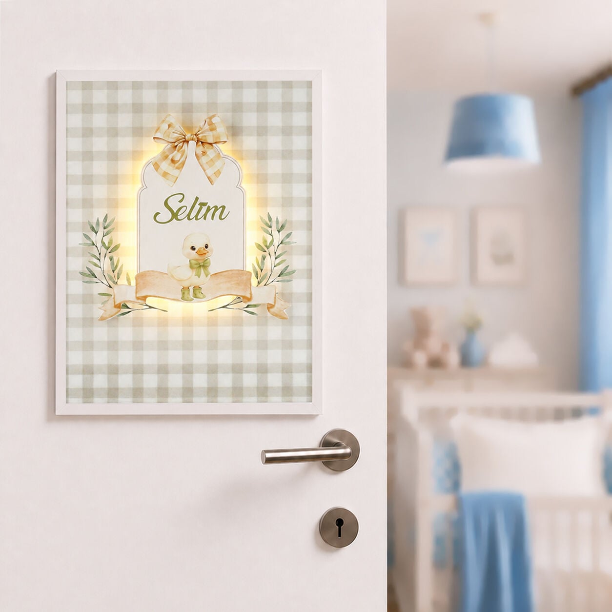 Ördek Temalı Ledli Erkek Bebek Kapı Süsü