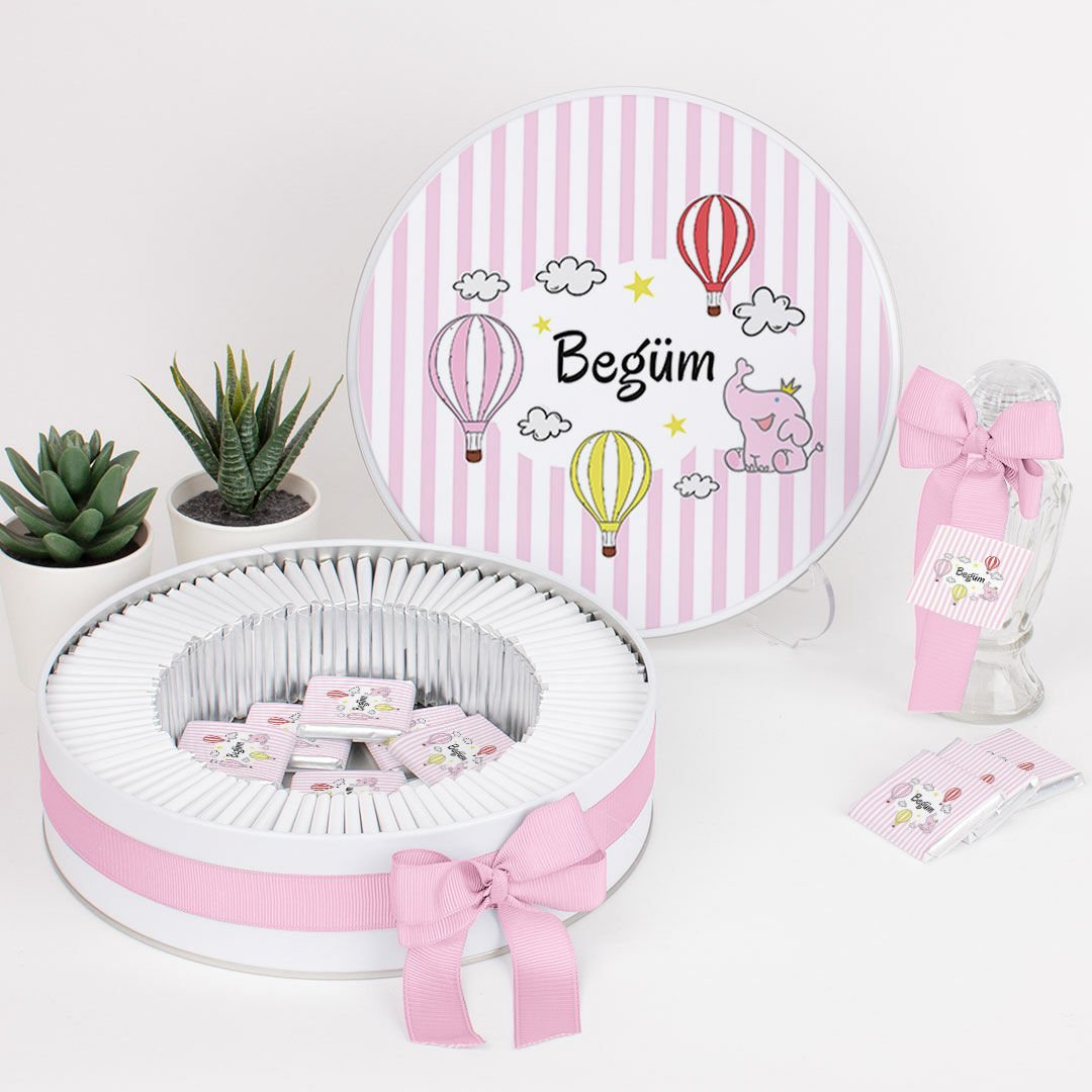 Balon Temalı Baskılı Metal Kutuda Kız Bebek Çikolatası