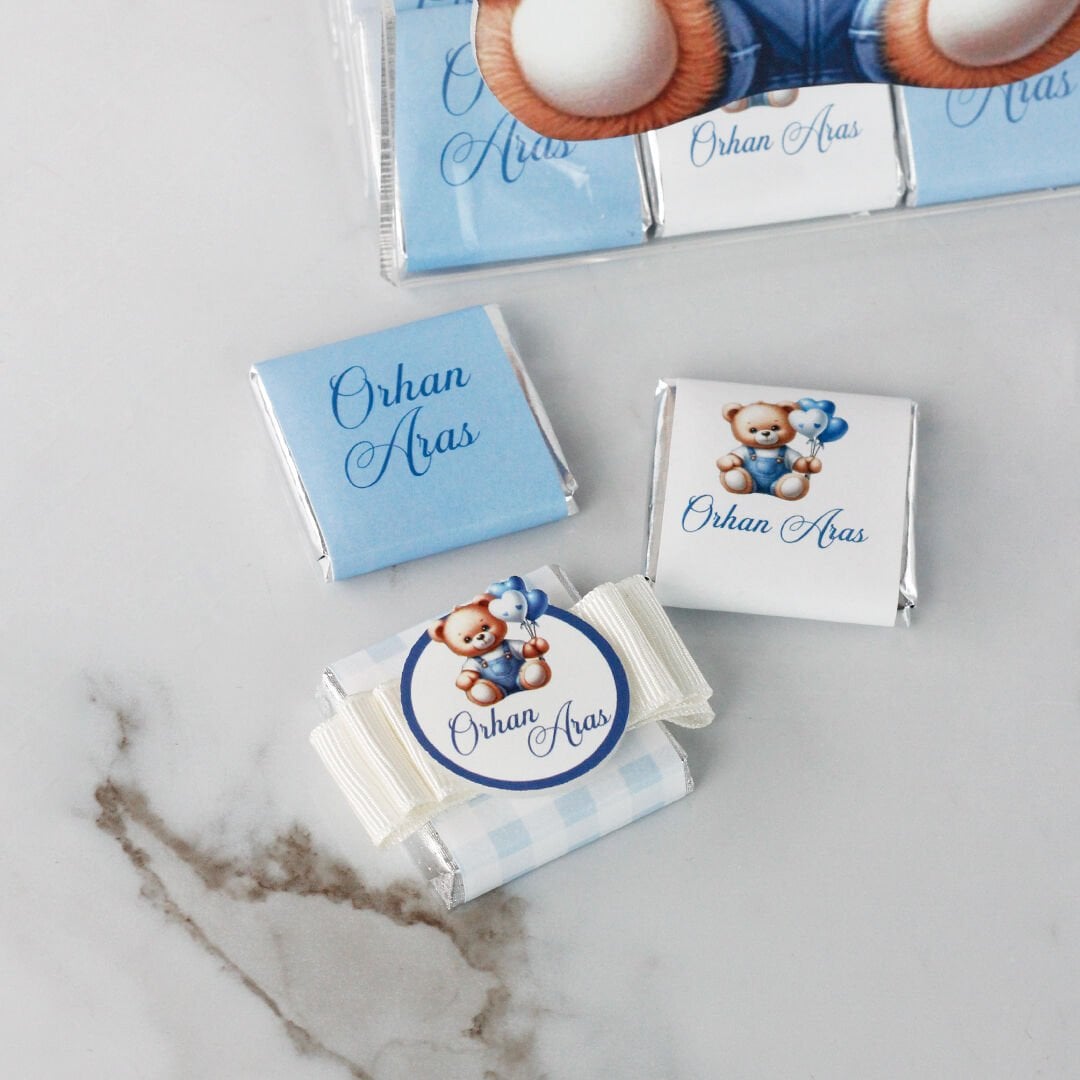 Ayıcık Temalı Pleksi Çanta İçinde Erkek Bebek Çikolatası