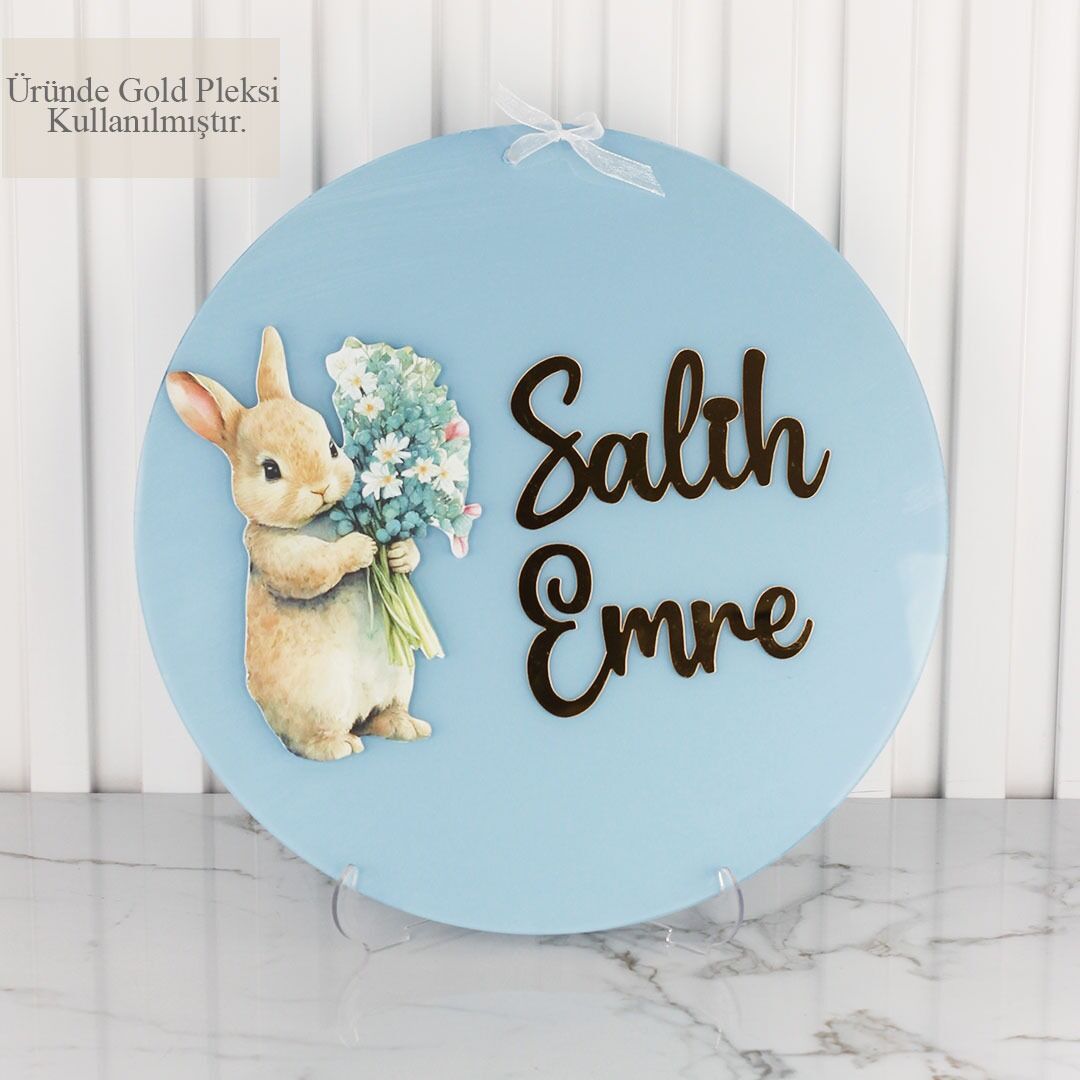 Tavşan Temalı Erkek Bebek Kapı Süsü