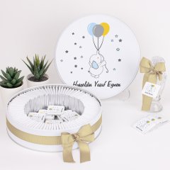 Balon Temalı Baskılı Metal Kutuda Erkek Bebek Çikolatası