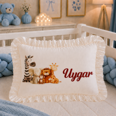 Hayvanlar Temalı İsme Özel Fırfırlı Erkek Bebek Takı Yastığı
