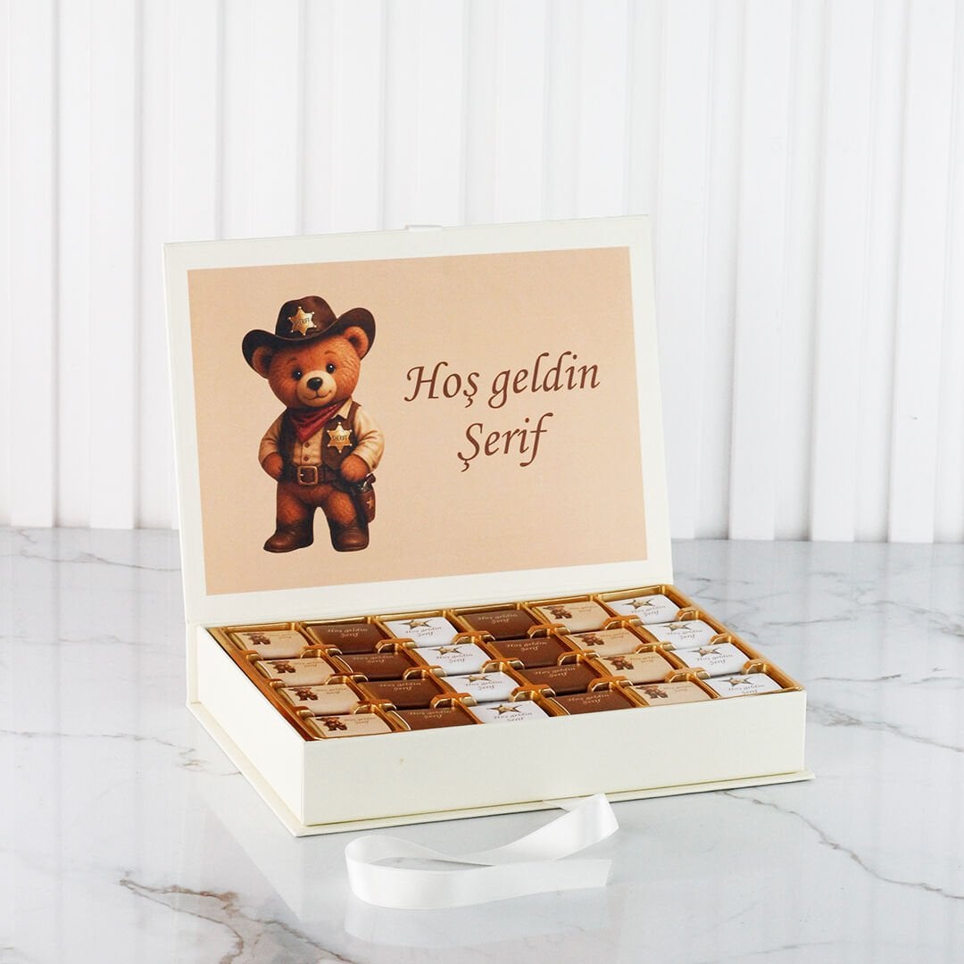 Ayıcık Temalı Dikdörtgen Kutuda Erkek Bebek Çikolatası